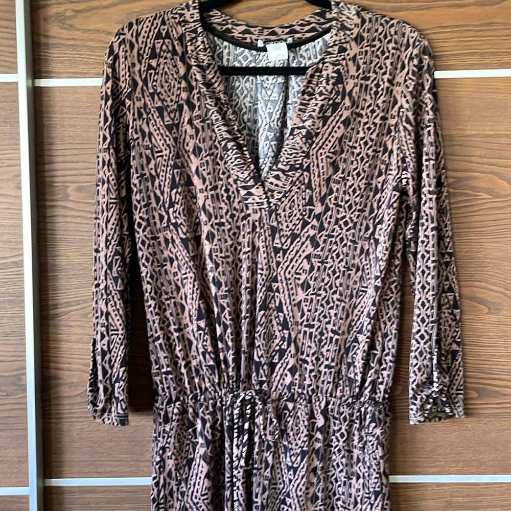 Patterned Black and Tan Dress